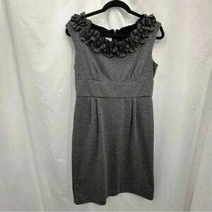 London Times Womens Shift Dress 10P Gray Ruffled Sleeveless Unlined Zip Closure